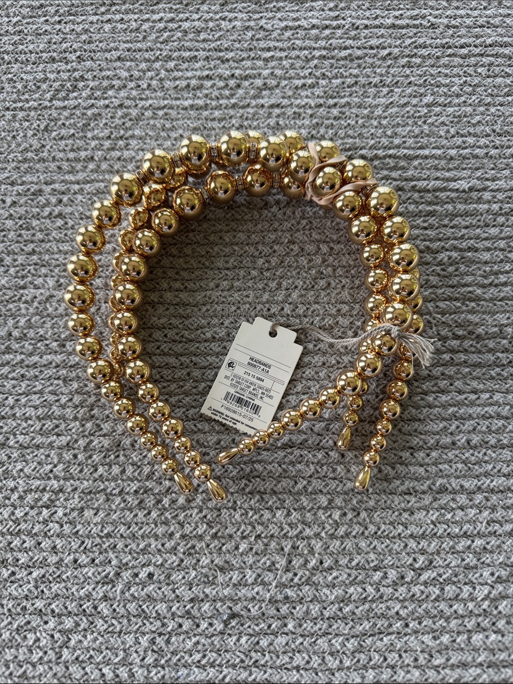 Set of 3 A New Day Metallic Gold Beaded Headbands